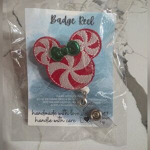 Red and White Minnie Mouse Peppermint Badge Reel